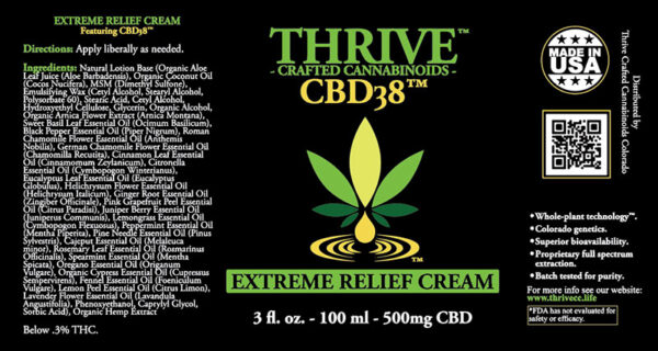 Extreme Relief CBD38 Cream Back Label
