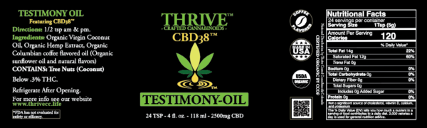 Testimony 2500mg CBD38™ Oil Label